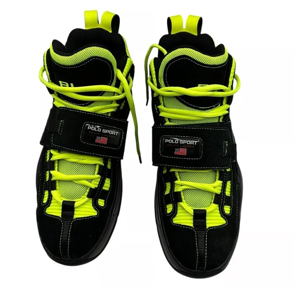 Polo by Ralph Lauren Black and Neon Green Suede Sneakers, Like New